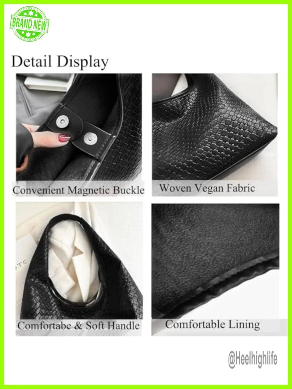 Woven Hobo Tote Bag with Detachable Pouch - Vegan Leather